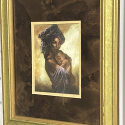 Framed Mother & Child Art Print – Gold Frame, Ready to Hang