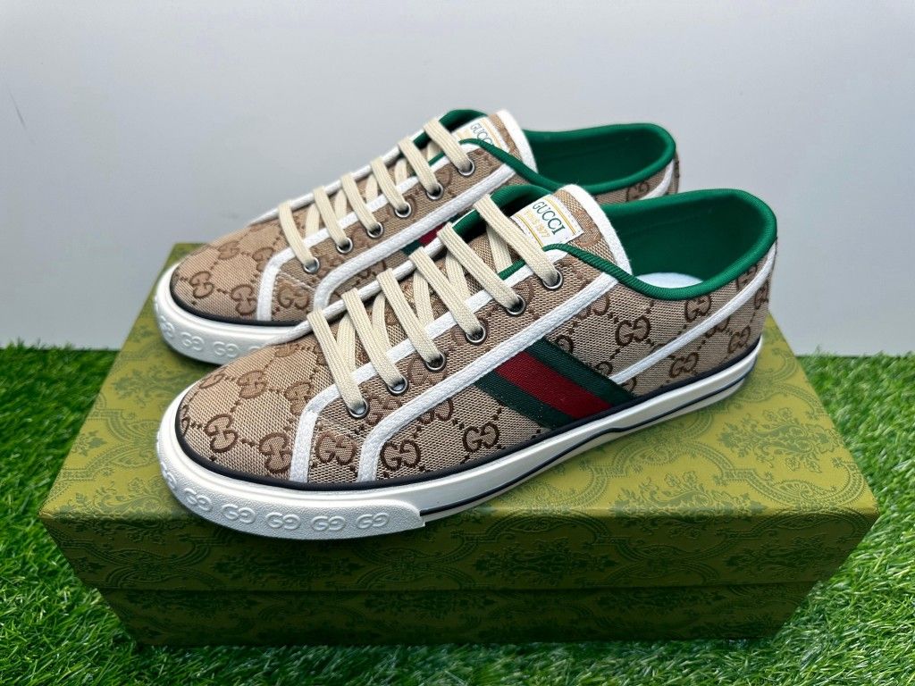 GUCCI TENNIS 1977 GG CANVAS BROWN NEW SNEAKERS SHOES SIZE 7 8 8.5 9 9.5 10 11 12 A5