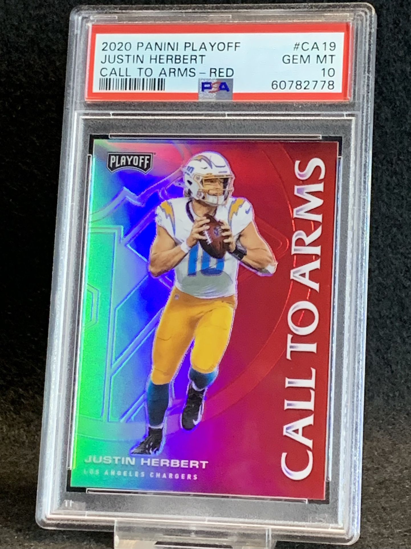 2020 Playoff ⚡️ Justin Herbert ⚡️ Call To Arms Rookie RED Prizm PSA 10 💎 Mint - Los Angeles Chargers 