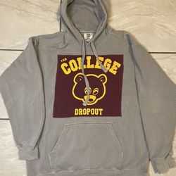 Kanye West College Dropout Medium Gray Hoodie Sweatshirt Big Patch Stitch