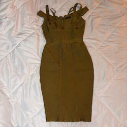 Olive Green Bandage Bodycon Midi Dress XS