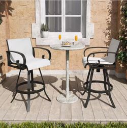 2-Pack Swivel Aluminum Outdoor Bar Stool in Augustine Oyster Sunbrella Textilene Fabric