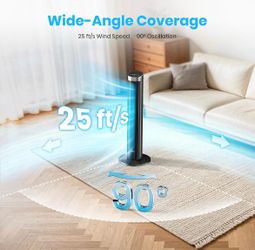 Tower Fan for Bedroom, 23dB, 90°oscillating, Smart Control, Black 4 Modes 4 Speeds up to 25ft/s that Blow Cold Air