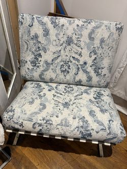 Patio/deck/balcony chair. Solid/sturdy/heavy stainless steel frame with refurbished cushions.