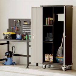 71-Inch Tall Rolling Tool Cabinet, Metal Storage Cabinet on Wheels, Heavy-Duty Lockable Garage/Office Cabinet with 2 Doors