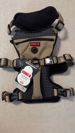 KONG Safety Soft Vest Dog Harness Size M Tan/Black Adjustable Padded Nylon