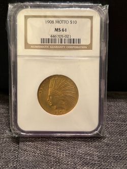 1908 $10 Gold Indian Half Eagle NGC MS61 1/2 Gold Coin !