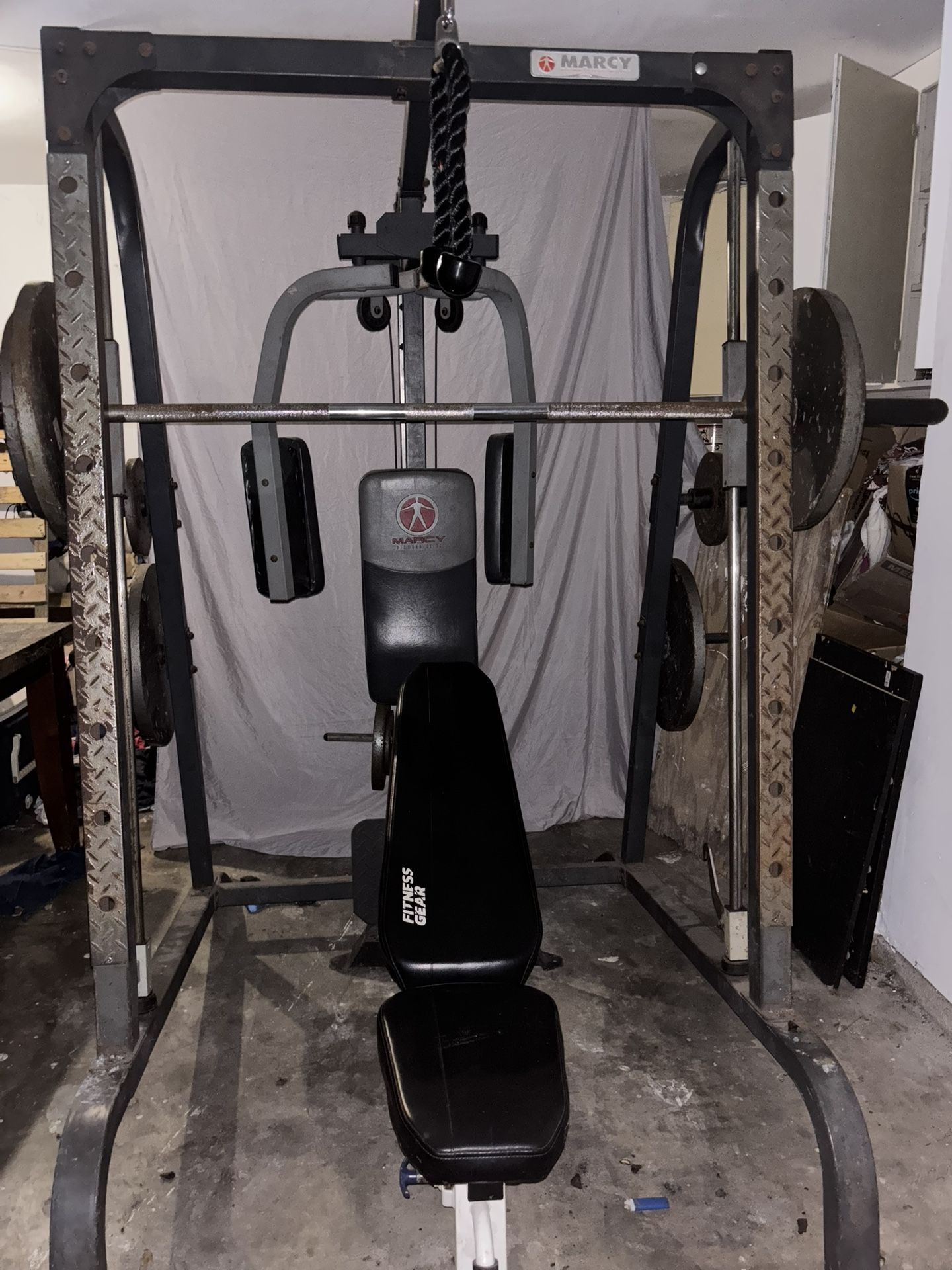 Marcy Power Cage, 1900 lbs Multi-Functional Smith Machine Cage System for Home Gym Training