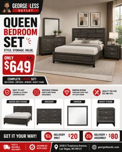 Queen Bedroom Set – 4 Piece Dark grey