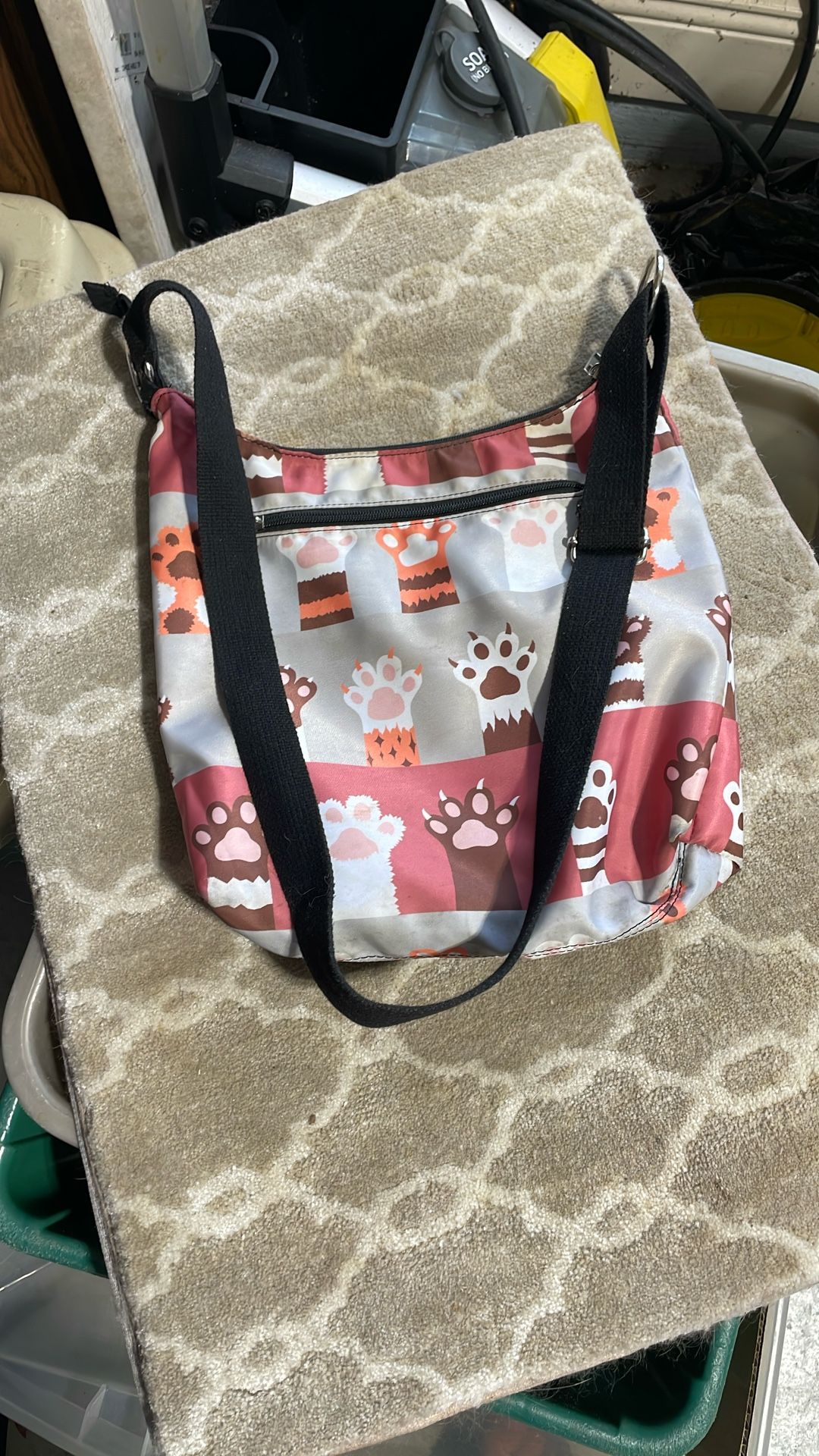 Zippered Nylon Crossbody Purse Cat Paw