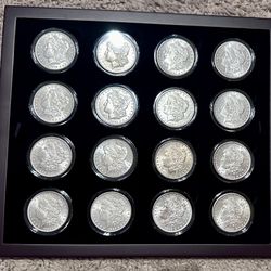 20 Morgan Silver Dollars With Display Case