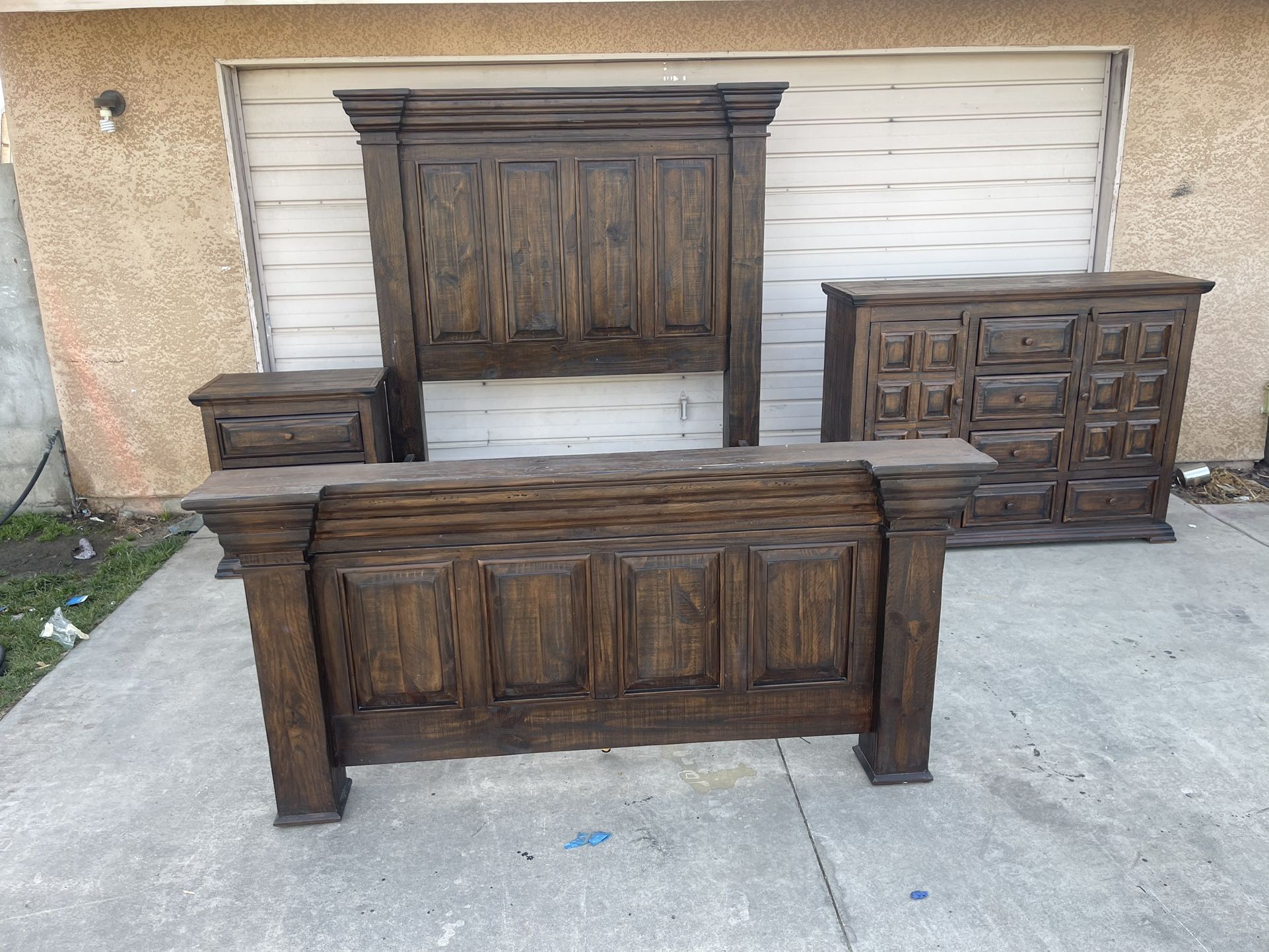 Queen Size Rustic Bedroom Set  Cama Rustica Queen Size Cajonera Y Buro 