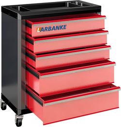5 Drawer Rolling Tool Chest with Wheels,Lockable Tool Cabinet,Red 360° Wheels with Brakes, Locking System, Waterproof Multifunction Top, Connect Rods