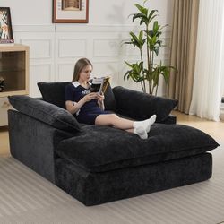 69" Oversized Boneless Chaise Lounge Chair Indoor, No Assembly Dark Grey Lounge Couch, Chenille Upholstered Sofa Bed with Pocket Springs, Reading Chai