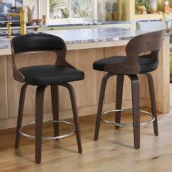 2X Black 26” Faux Leather Swivel Barstools 