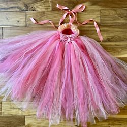 Sunset Pink Handmade Tutu Dress- Little Girls Size Small