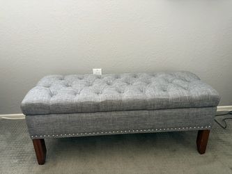 Gray Tufted Storage Ottoman Bench