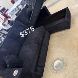 Black Sectional Sofa With Pullout Bed & Storage 