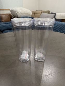 2/pcs 24oz Tumbler without Lid and Straw, Leak Proof and Double Wall Insulated Reusable Plastic Cups,Travel Reusable Iced Coffee Cup (1, Transparent)
