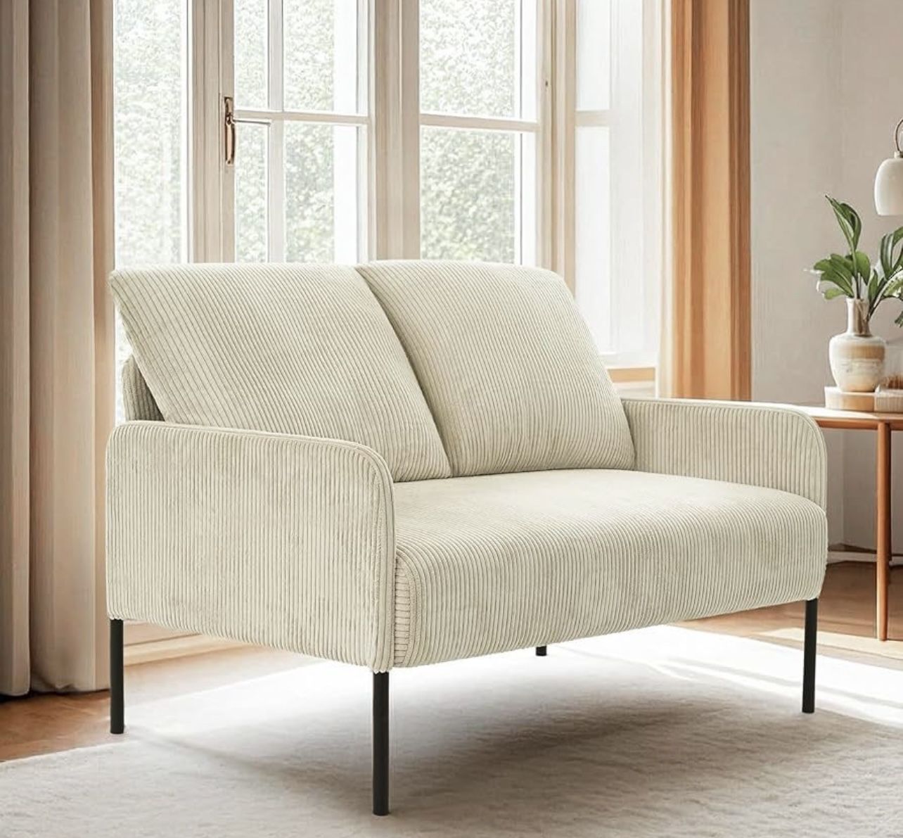 47" Loveseat Couch, Comfy Corduroy with Spring Cushion, Super Deep Seat Sofa Bed, Suitable for Living Rooms and bedrooms, Office (Beige)