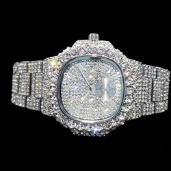 VVS Full Ice Date Iced Out Diamond Watch (silver)