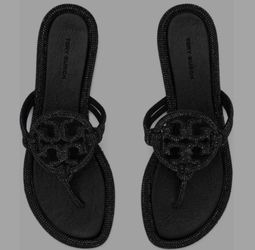 Tory burch black glitter sandels