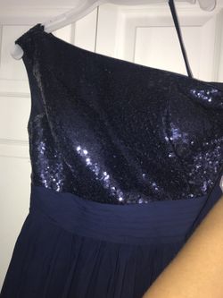 One Shoulder Navy Sequin Bridesmaids Dress