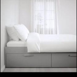 IKEA BRIMNES King Size Storage Bed Frame - Gray - Complete Set w/ Drawers & Slats 