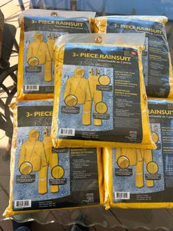 Large Yellow 3-Piece PVC Polyester Rain Suit