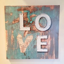 “LOVE” Patina Canvas 24”x24” Wall Art