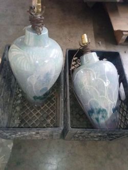 Vintage Raku pottery table lamp 1980s