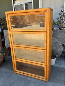 Beautiful Vintage 4 Tier Lawyer’s Bookcase, Solid Oak, Made in Mexico.
