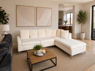 Modern Light Cream Sectional Sofa w/ Chaise | DELIVERY AVAILABLE