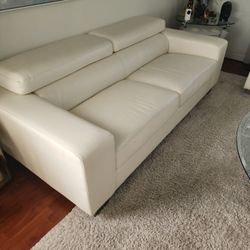 White Leather Sofa And Love Seat.  Faux 