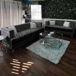 Grey Velvet Loveseat Sofa Set