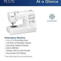 Brother PE570 Embroidery Machine with 135 Built-in Designs, Wireless Connectivity, and Artspira App