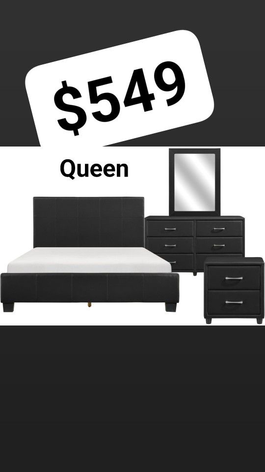 Queen Platform 4 Pc Bedroom Set Bedset.  Mattress Avail 