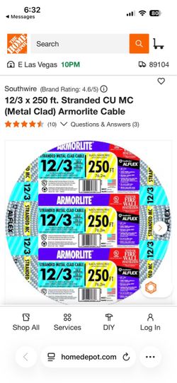 12/3 x 250 ft. Stranded CU MC (Metal Clad) Armorlite Cable