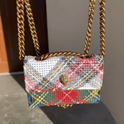 Kurt Geiger Mini Kensington Plaid Fabric With Crystals Crossbody Bag