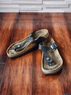 Birkenstock Gizeh Black Leather Thong Sandals Women's EU 40 US 9 Comfort Cork Footbed