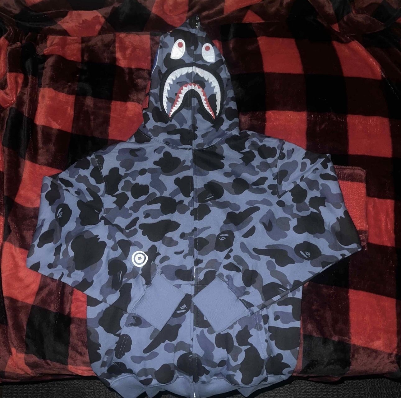 BAPE Camo Shark Full zip Blue Sz L
