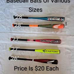 Baseball Bats Of Various Sizes (Price Is $20 Each)
