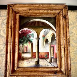 Beautiful original signed oil painting; H22xL18xD2 inch Lbs 5.6. This is a signed painting in a beautiful thick antique looking wood frame, in excelle