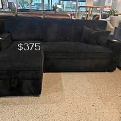 Brand New ‼️ 2-Pc Corduroy Sectional Sofa With Storage, Pullout Bed, And USB Port 