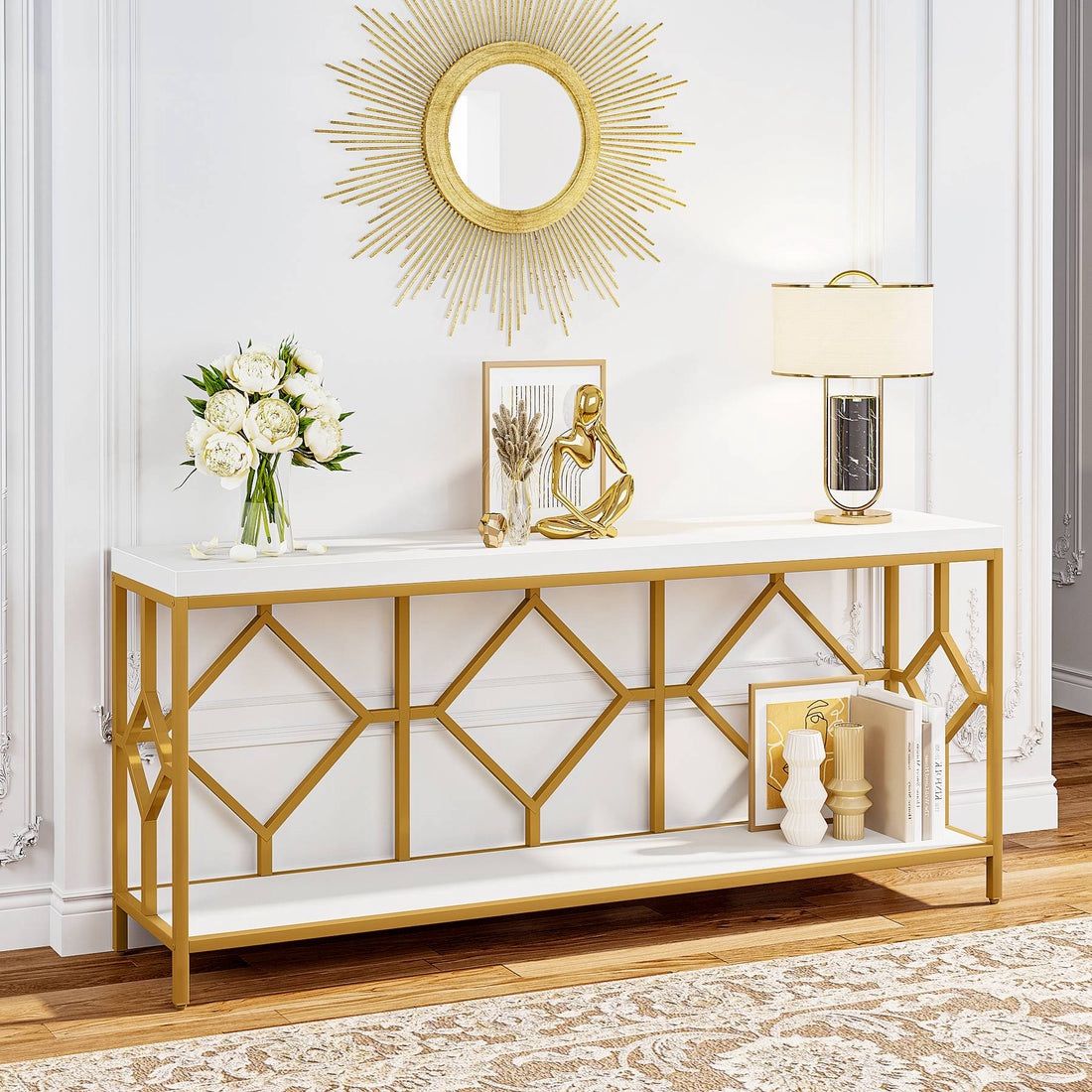 2-Tier Console Table, 71" Extra Long Sofa Table with Open Storage Shelf