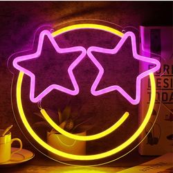 Brand new Smile Face Neon Sign, Wootfairy Led Neon Signs for Wall Decor, Dimmable Neon Light for Bedroom, Gaming Room, Kids Room, Bar Decoration