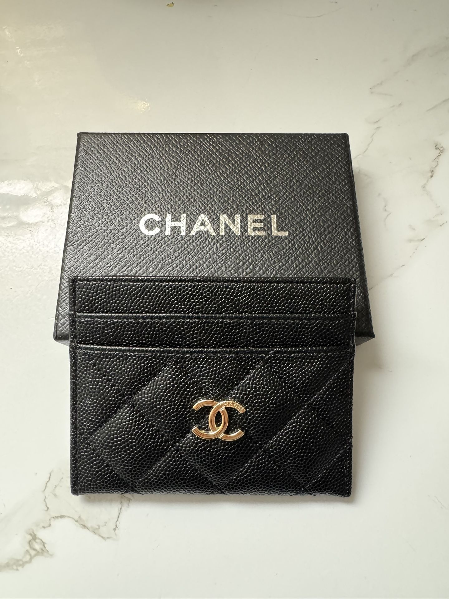 Black Chanel Leather Wallet With Multiple Pockets