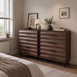 Mid Century Fluted Nightstand Or Dresser Set Of 2 