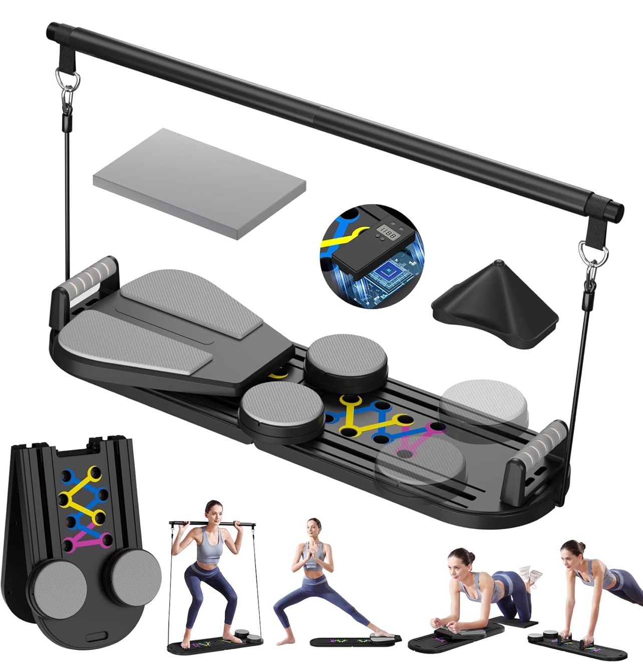 Professional Pilates Reformer Board - Foldable Home and Studio Pilates Equipment for Full Body Workout, Unisex | Portable Gym Equipment for Core Stren