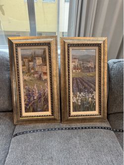 Set of 2 Framed Tuscan / Mediterranean Landscape Prints – 14.5” x 26.5”